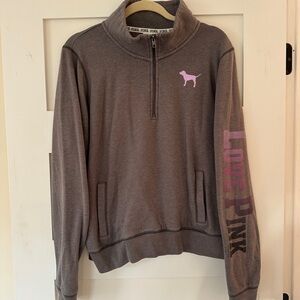 Victoria's Secret Gray Zip-Up with Pink Dog Logo